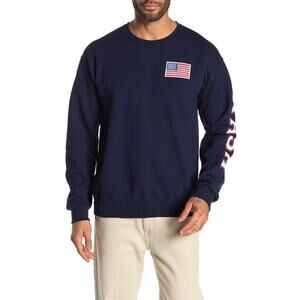 Mad Engine NASA US Flag Logo Crew Neck Sweatshirt Navy Blue L Men's